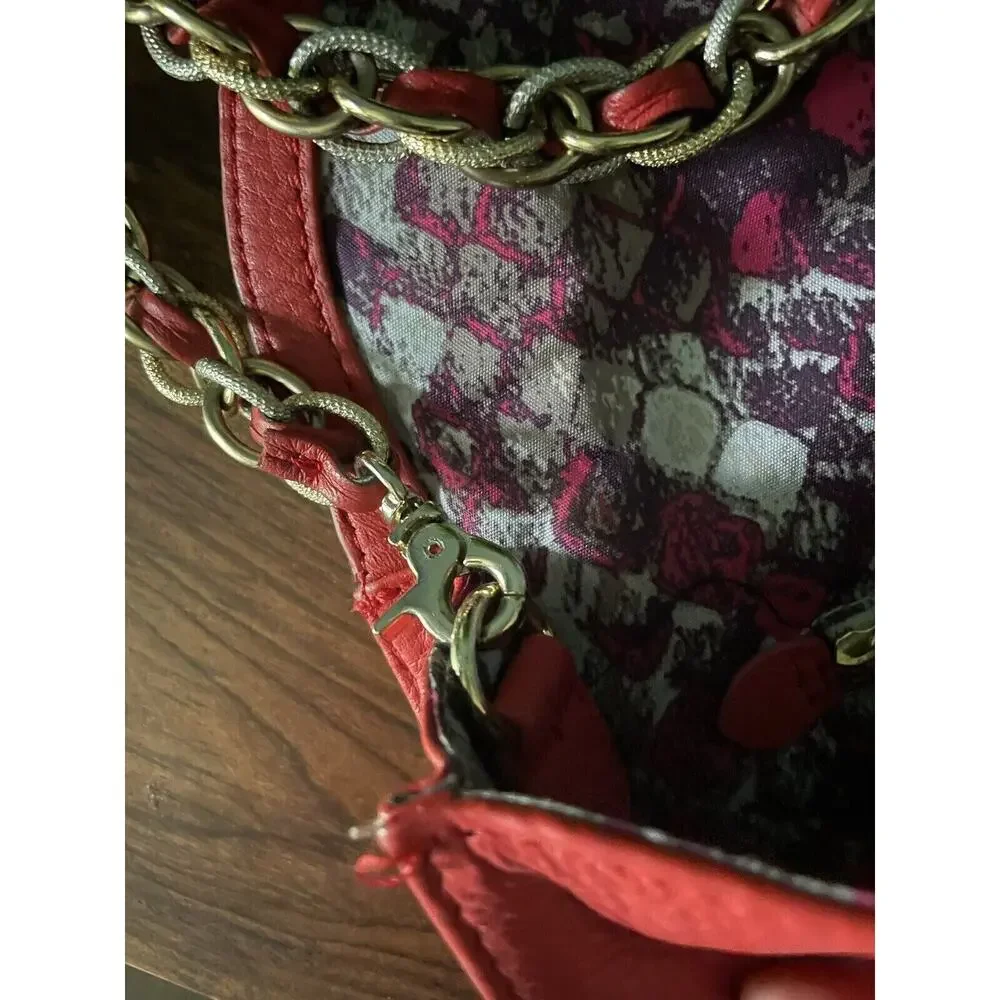ELLIOT LUCCA Leather Clutch Detachable‎ Chain Handle Coral Handbag Night Out